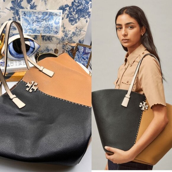 Tory Burch Two-Tone Black and Tan Tote - Picture 1 of 16